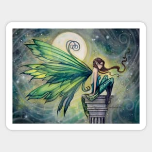 Aquamarine Fairy and Moon Celestial Fantasy Art Sticker